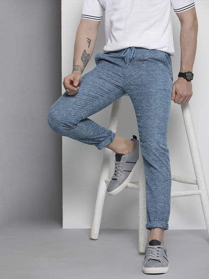 The Indian Garage Co Men Slim Fit Solid Mid-Rise Jogger Trousers Navy