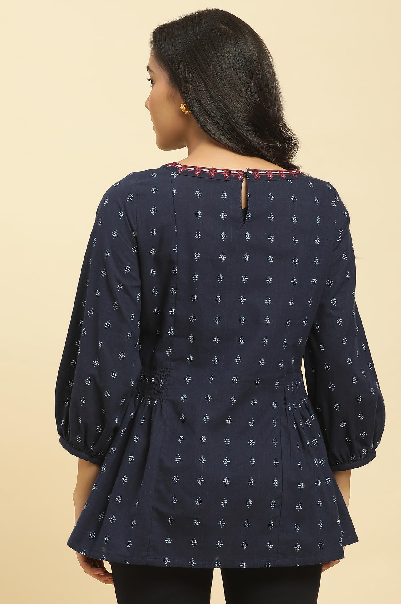 W For Woman Blue Cotton Floral Printed Tunic Top With Thread W For Womanork