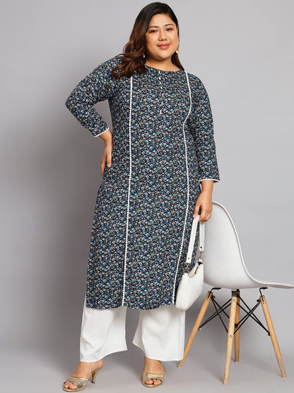 Tissu Women's Plus Size Multicolor Printed Kurta with Palazzo