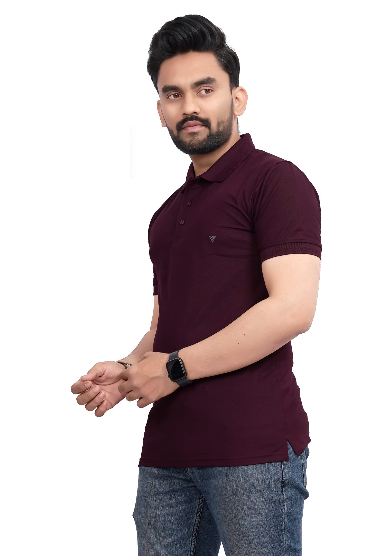 More & More MenS Solid Regular Fit Polo Wine
