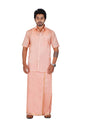 PRAKASAM COTTON-Mens Art Silk Tissue Wedding Set/Art Silk Tissue 8 Mulam (8-Yard) Dhoti and Stitched Half Sleeve Shirt