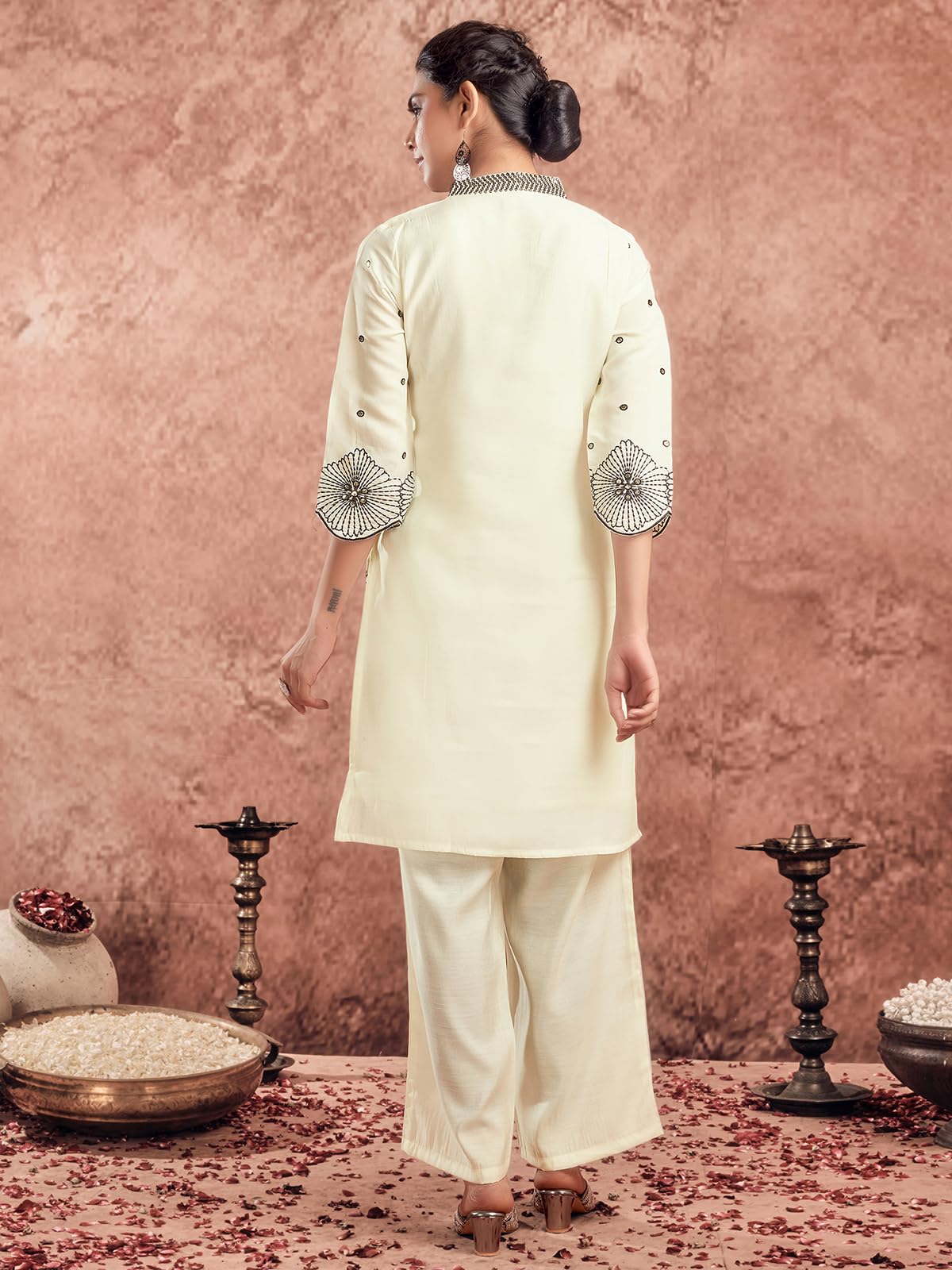 Selvia Co-Ords Set For Women|Silk Blend Kurti And Trouser Set|Ethnic Co-Ords Set For Women|Embroidery Two Piece Co-Ord Set(743Ct