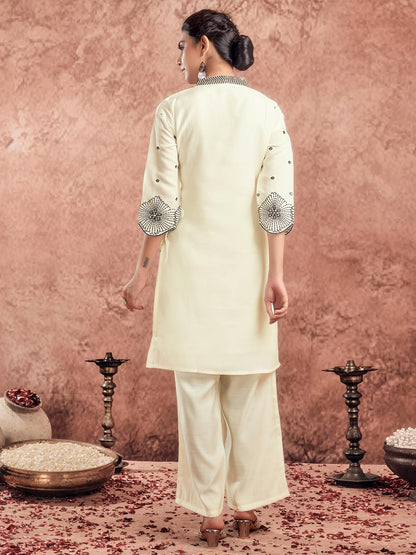 Selvia Co-Ords Set For Women|Silk Blend Kurti And Trouser Set|Ethnic Co-Ords Set For Women|Embroidery Two Piece Co-Ord Set(743Ct