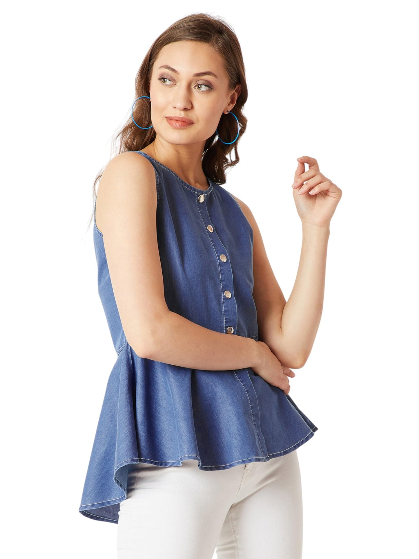 Miss Chase Womens V Neck Sleeveless Waistcoat-Styled Cropped Denim Top (Mcaw25Den61-37-335-05, Charcoal Black, L)