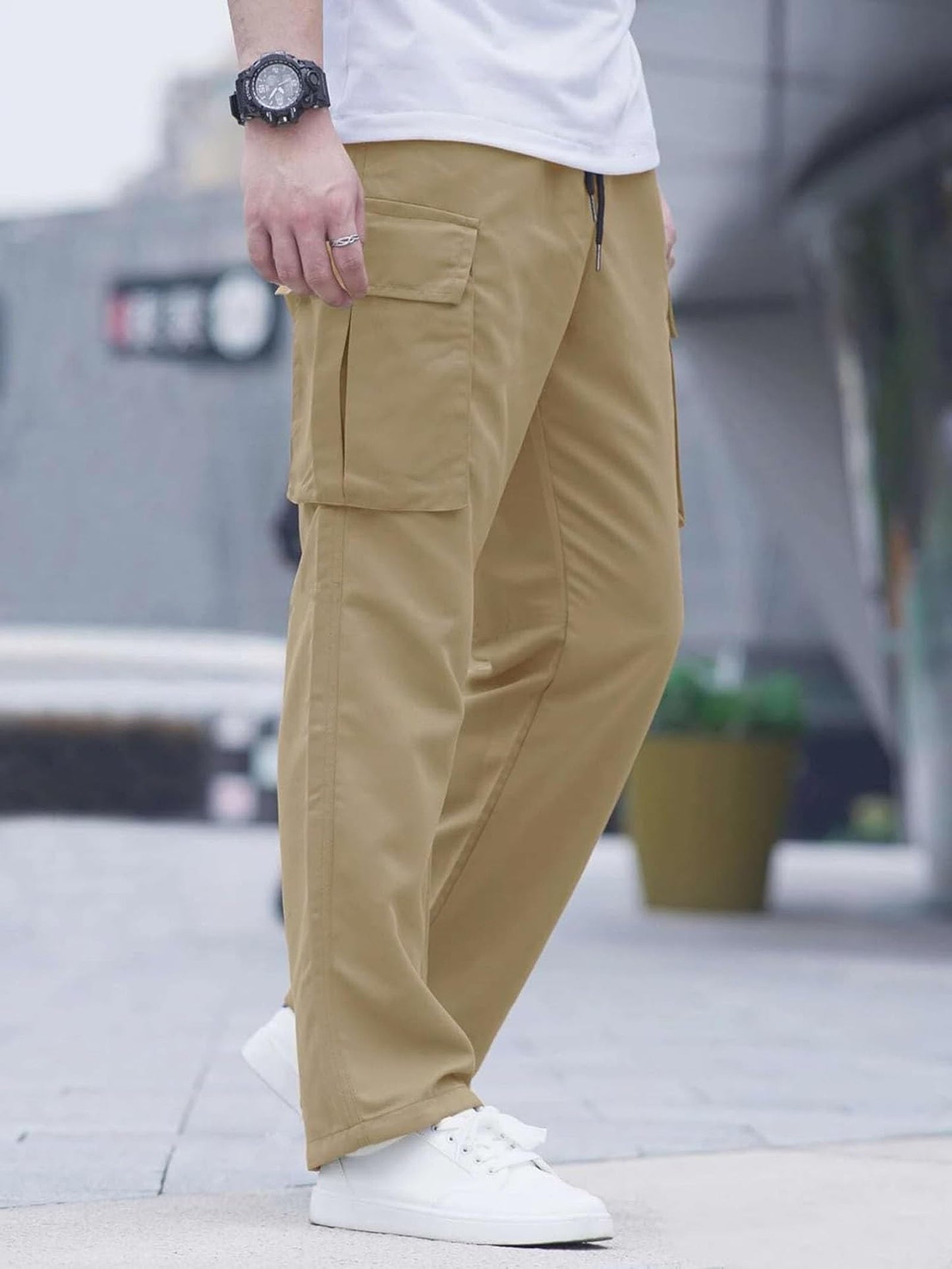 Deelmo MenS Regular Fit Solid Pattern Cotton Blend Cargo Pant With Full Length And Drawstring Closure Type | Cargo Pant For Man