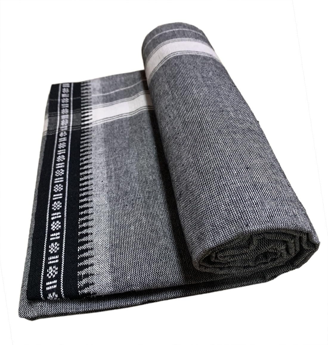 PRAKASAM COTTON Mens Single (1.28 X 2.00 mtrs) Colour Thalapathi Border Dhoti/fine quality Single Dhoti (Ash)