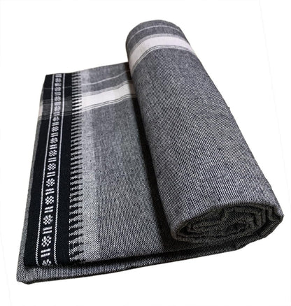 PRAKASAM COTTON Mens Single (1.28 X 2.00 mtrs) Colour Thalapathi Border Dhoti/fine quality Single Dhoti (Ash)