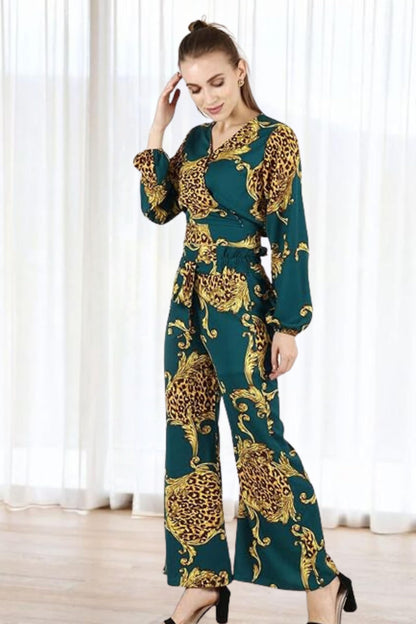 Popwings Women Casual Animal Green Printed Top and Trouser Co-Ords Set | Top and Bottom Set For Women