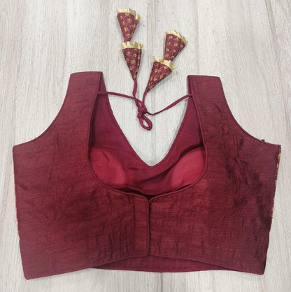 Pujia Mills WomenS Readymade Heavy Mono Banglori Sleeveless Sabyasachi Pattern Embroidery With Sequence Work Maroon Color Saree