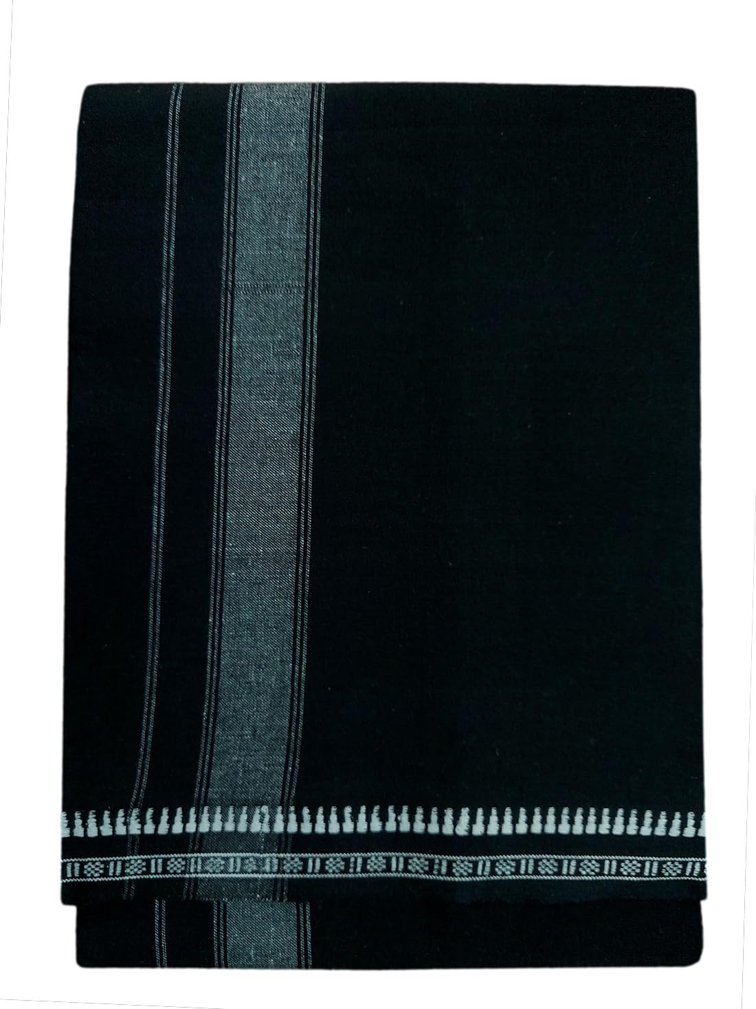 PRAKASAM COTTON Mens Single (1.28 X 2.00 mtrs) Colour Thalapathi Border Dhoti/fine quality Single Dhoti (Black)