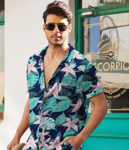 Leriya Fashion MenS Shirts || Rayon Tropical & Striped Printed Shirts For Men || Short Sleeves Shirts || Summer || Camp || Outi