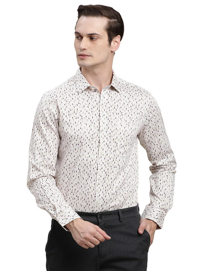 Turtle Men Grey Printed Full Sleeve Slim Fit 100% Cotton Formal Shirt
