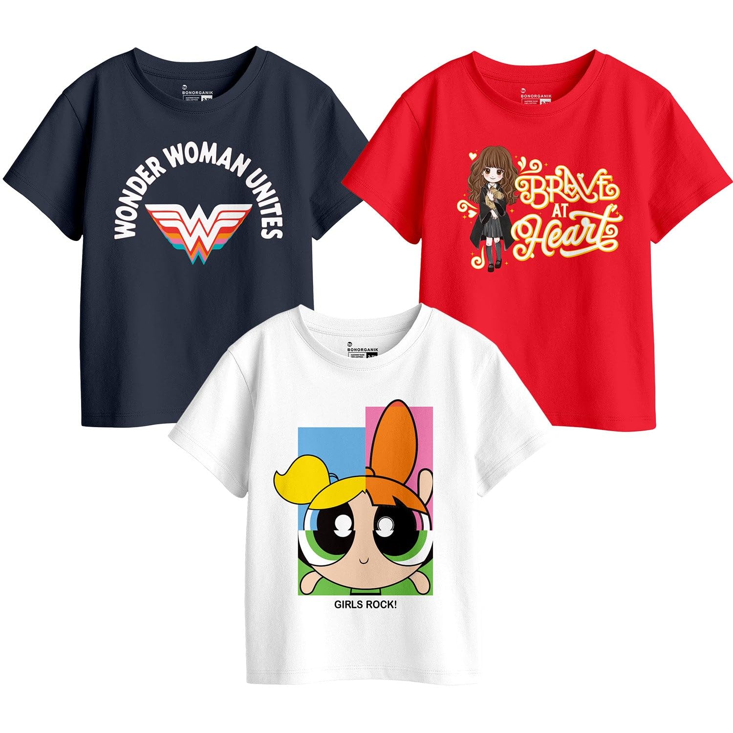 Bon Organik Girls Regular Fit T-Shirt (BON11437_Multi