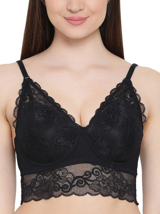 Clovia WomenS Lace Solid Padded Full Cup Wire Free Bralette Bra (Br1782P13_Black_32B)