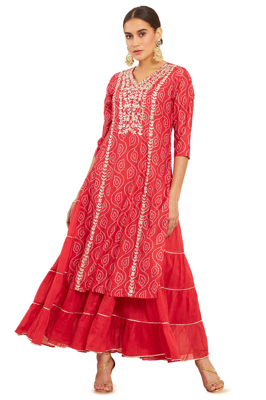 Soch Women Pink Crepe Bandhani Kurta