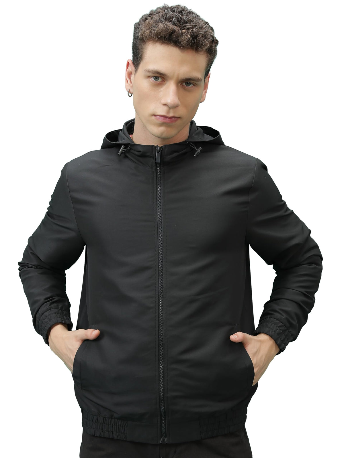 Ketch Polyester Men Regular Fit Black Jacket (Khjk000130, Large