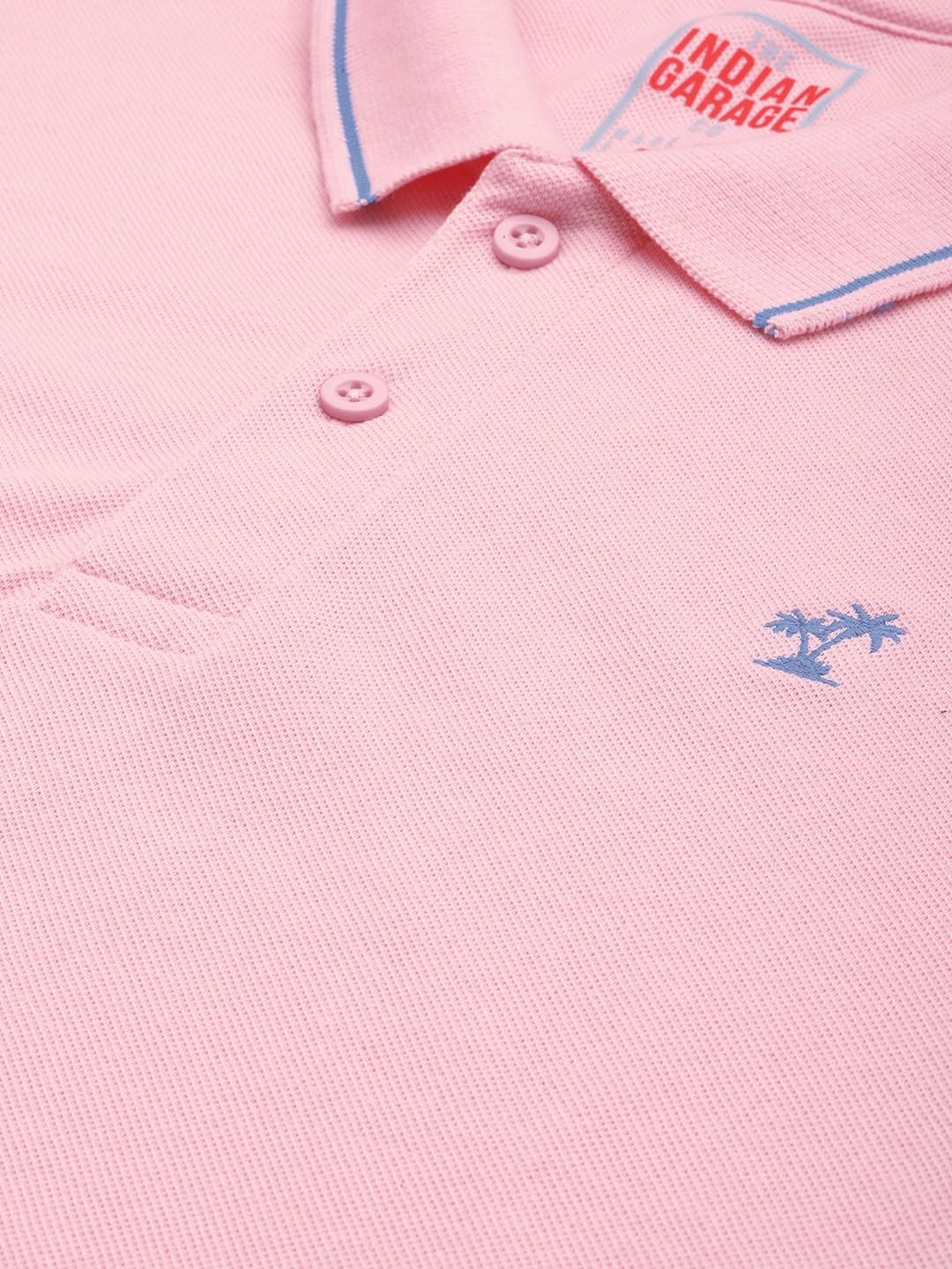 The Indian Garage Co Men Slim Fit Solid Polo Collar Tshirt Barely Pink