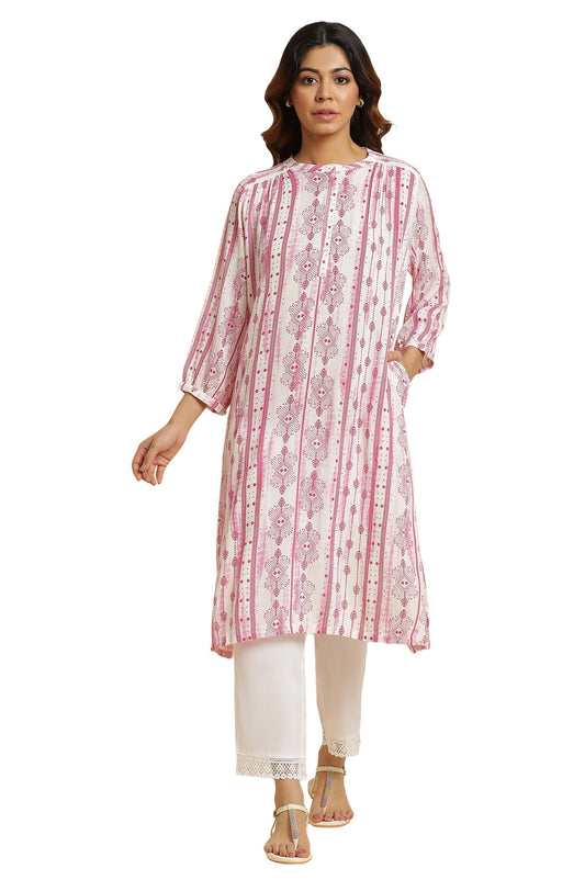 W Geometric Printed Pattern Regular Kurta In Pink For Women