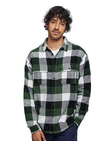 The Souled Store| Plaid: Green Black Mens and Boys Shirts|Full Sleeve|Regular fit Solid |100% Cotton Green & Black Color Men Uti