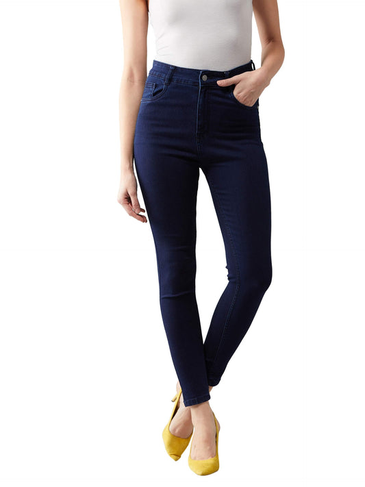 Dolce Crudo WomenS Navy Blue Skinny Fit High Rise Clean Look Regular Length Stretchable Denim Jeans(Doaw18Den02-76-71-26,Navy Bl