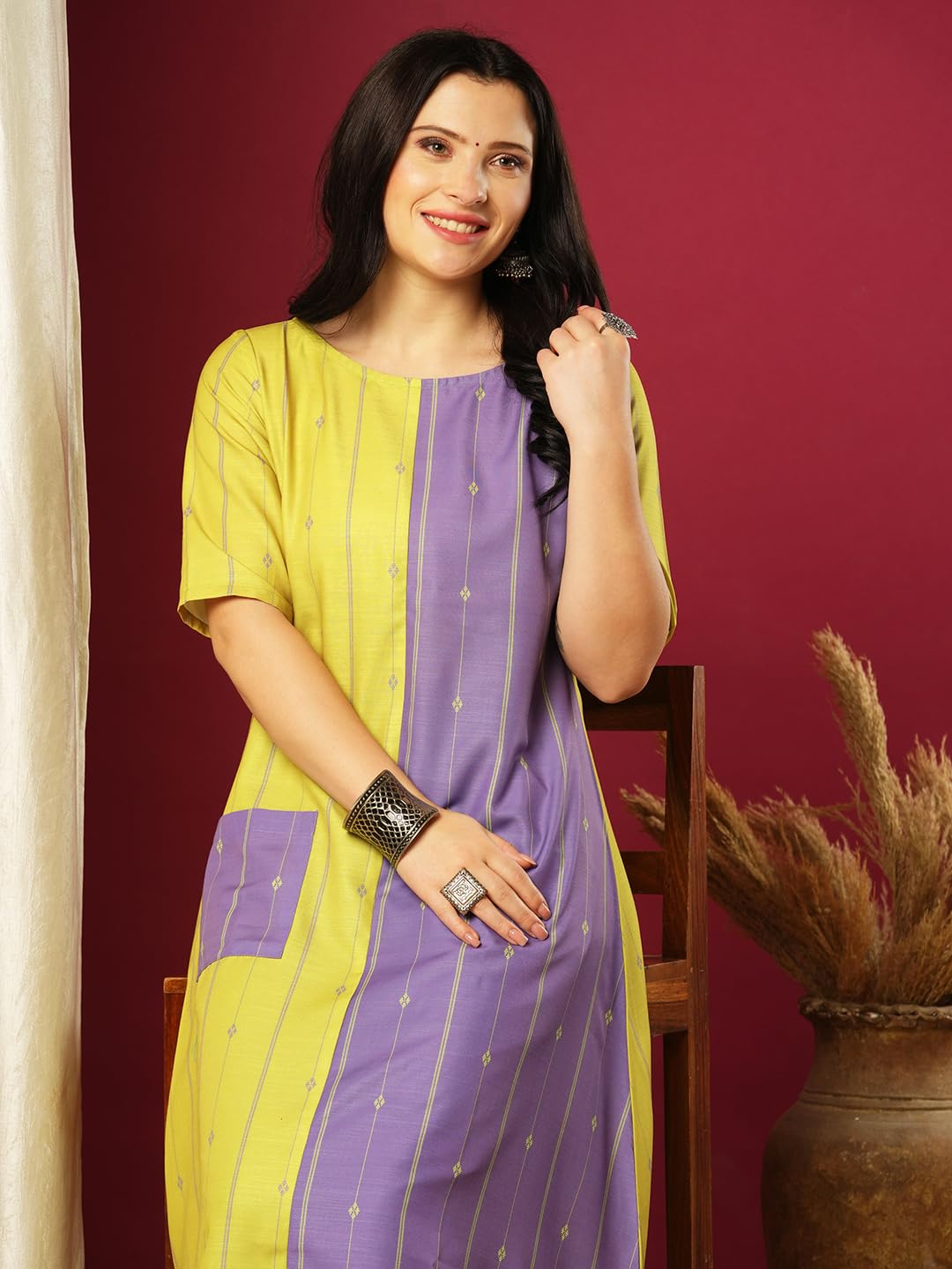 GoSriKi Women's Anarkali Kurta with Pants, Rayon Blend, Size 48, Multicolored, Model MANOHAR MULTI-VKS01-GS