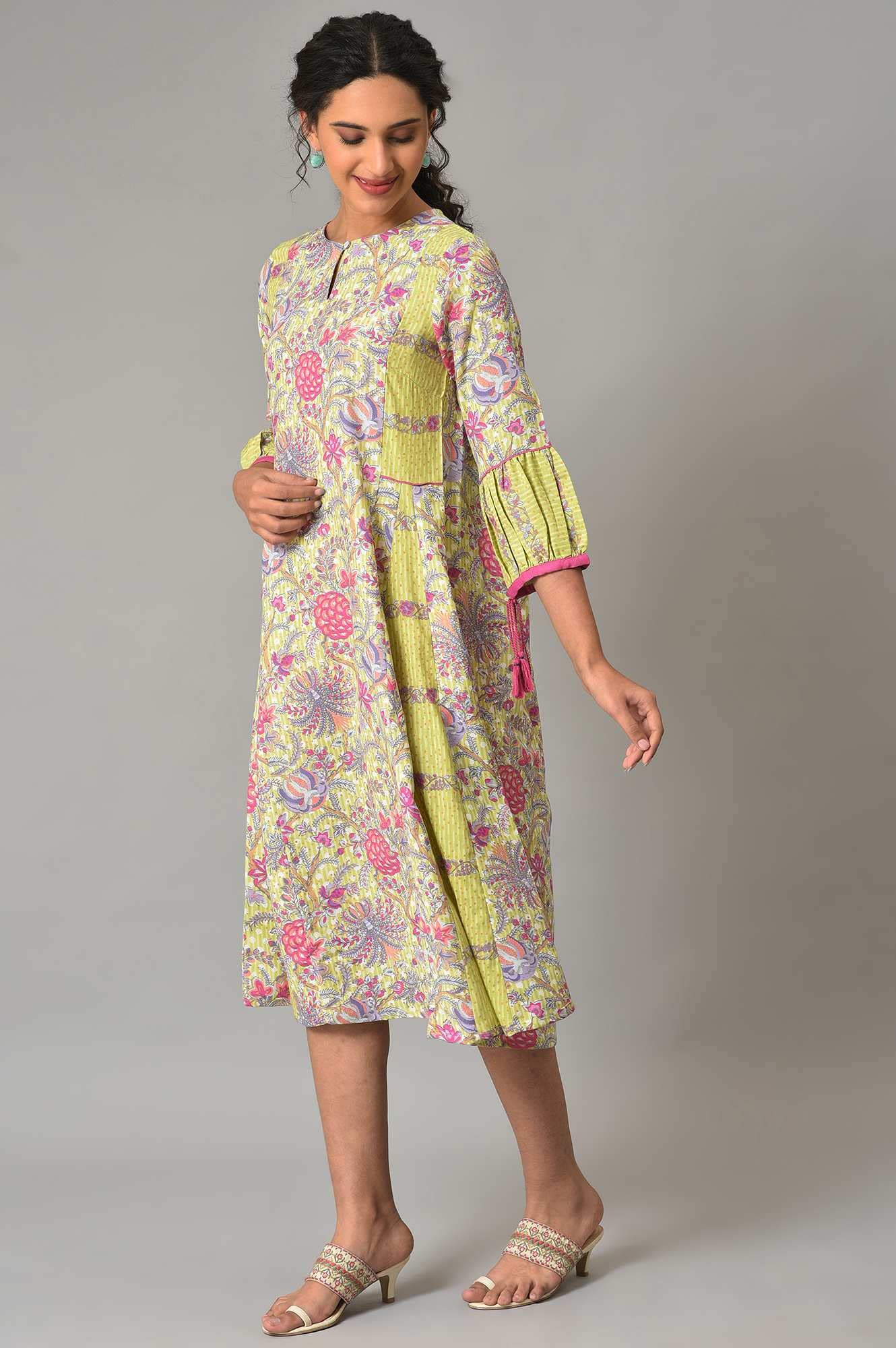 W For Woman WomenS Polyester Green Printed Godget Plu Size Summer Dress Calf Length 23Few18426G-119549_Nile