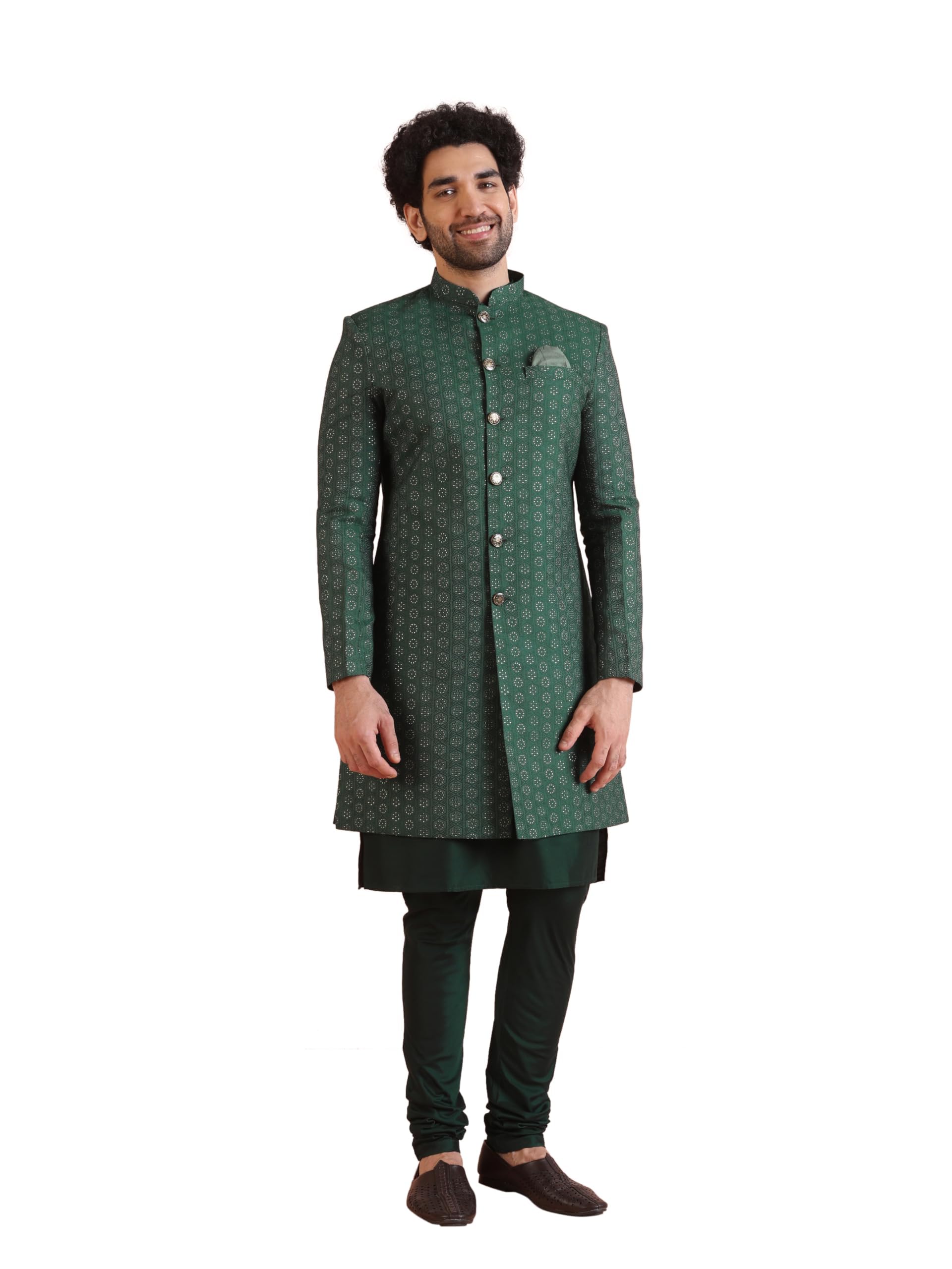 Kisah Kurta Sherwani Set For Men  Silk Blend Jacquard Textured Indo Western Kurta With Churidar | Designer Ethnic Outfit For Wed