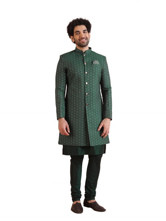 Kisah Kurta Sherwani Set For Men  Silk Blend Jacquard Textured Indo Western Kurta With Churidar | Designer Ethnic Outfit For Wed