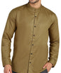 Mildin MenS Regular Cotton Blend Brown Slim Fit Solid Button Down Mandarin Chinese Collar Full Sleeve Curved Hemline Casual Shi