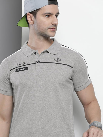 The Indian Garage Co Men Slim Fit Solid Polo Collar Tshirt Grey Melange