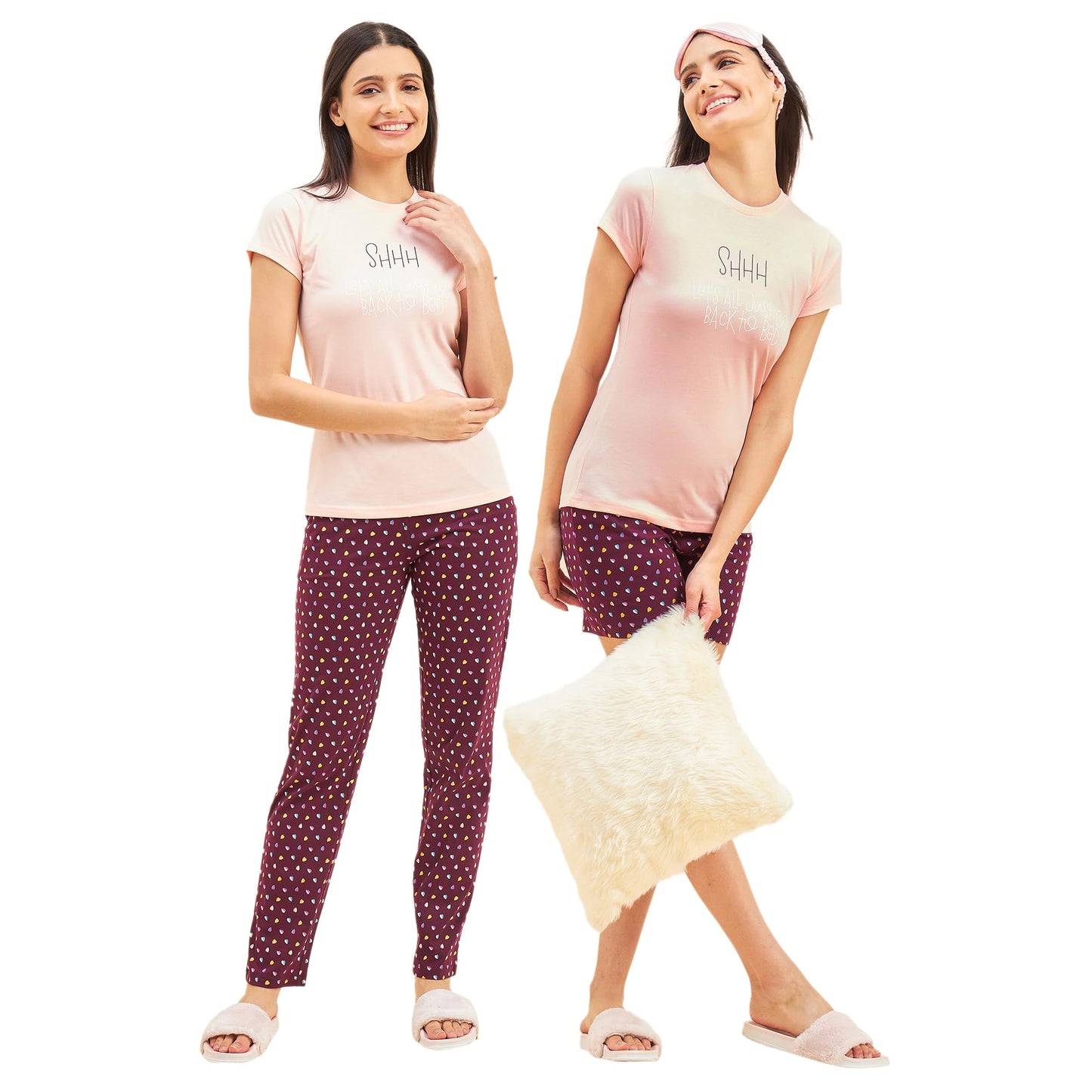 Sweet Dreams Women Printed 3 Piece Set Light Peach