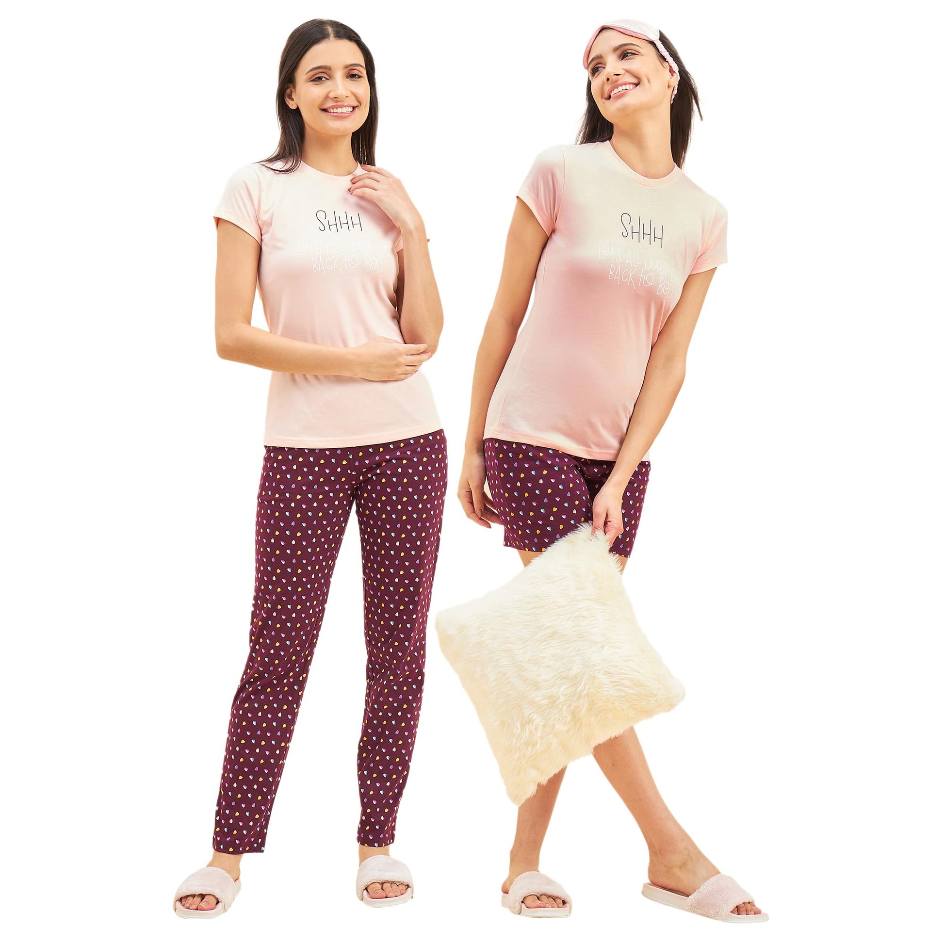 Sweet Dreams Women Printed 3 Piece Set Light Peach