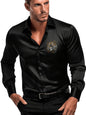 Indoprimo MenS Satin Stylish Club Wear Tiger Diamond Print Shirt Full Sleeve Black