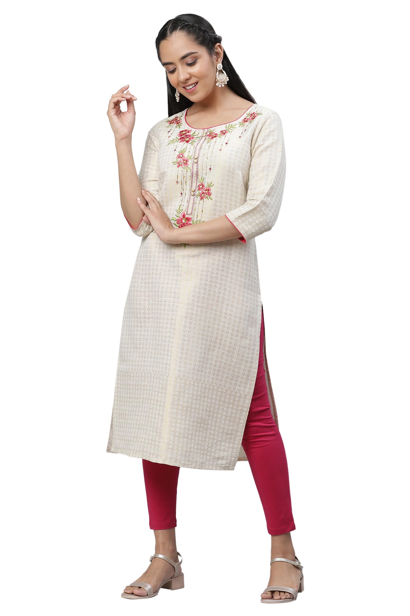 Aurelia Womens Cotton Blend Regular Kurta (24FEA14203-703930_Off White