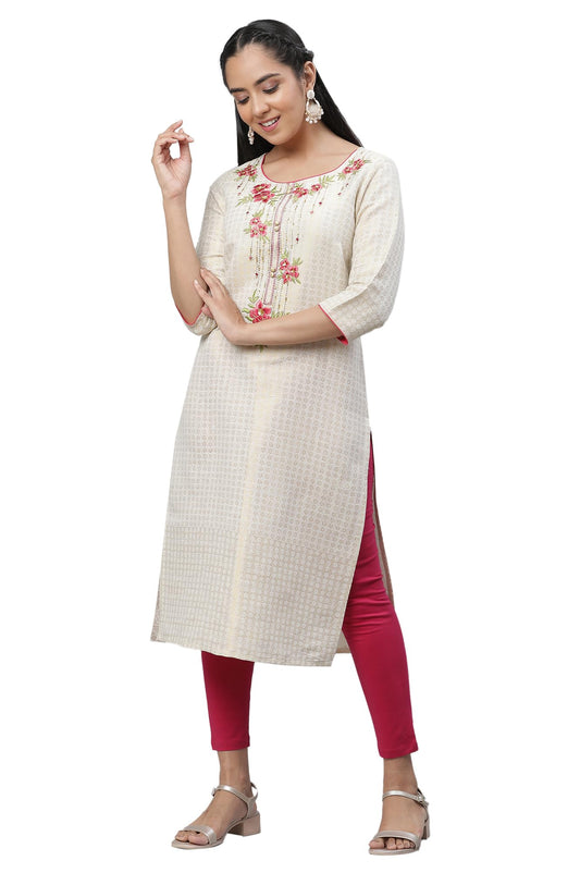 Aurelia Womens Cotton Blend Regular Kurta (24FEA14203-703930_Off White