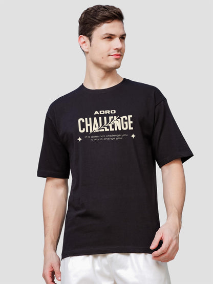 ADRO Men's Solid Oversized Fit T-Shirt (OVR24-L1-CHL-BL_Black
