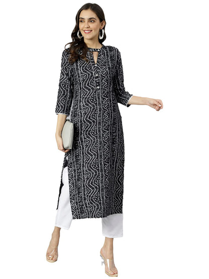 Anni Designer WomenS Cotton Blend Straight Bandhi Printed Kurta (Bandhu Black_Xxl_Black_Xx-Large)
