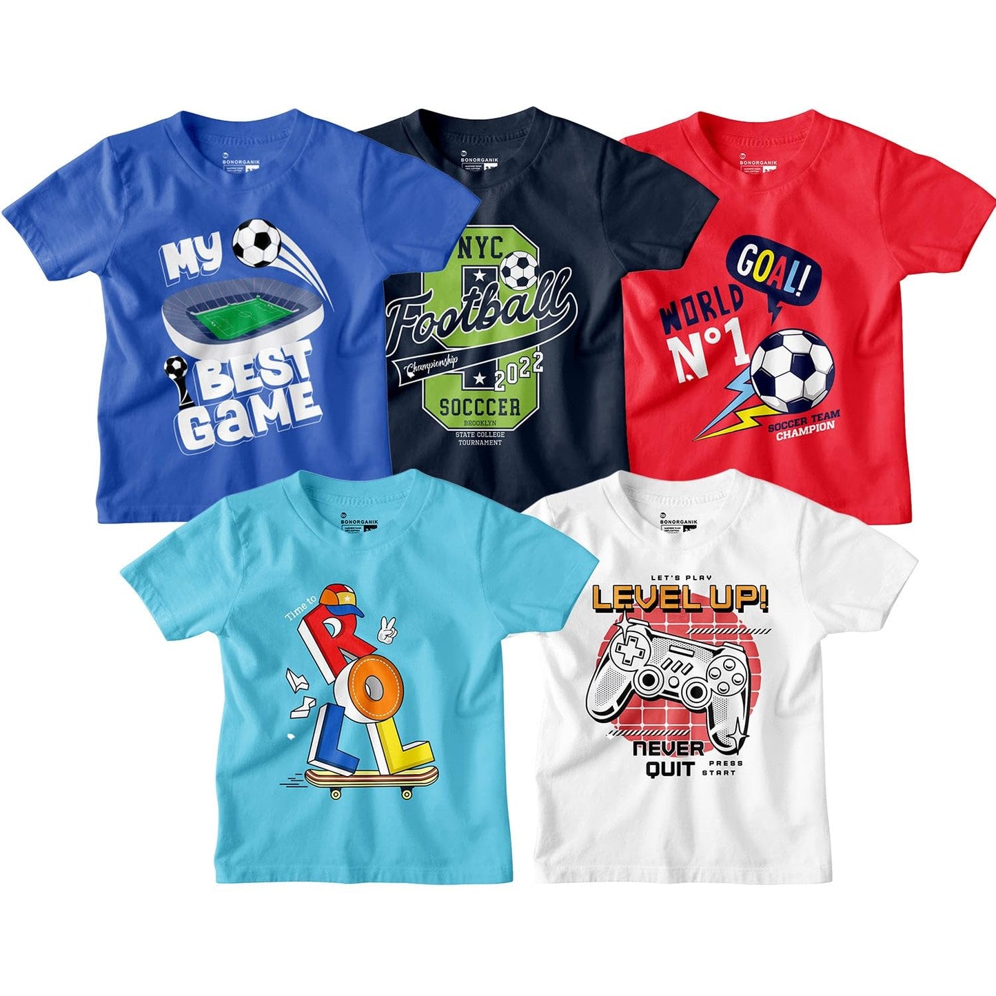 Bon Organik Boys Regular Fit T-Shirt (BON15055_Multi