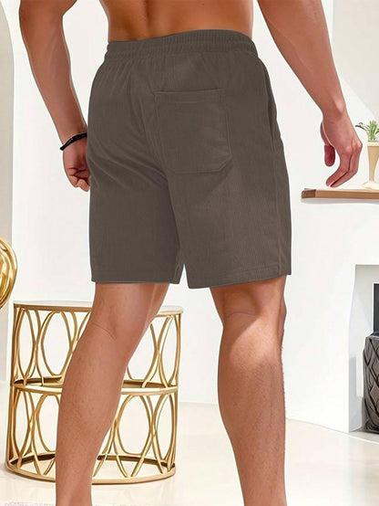 AVANOVA Mens Brown Solid Color Loose Fit Drawstring Short with Pockets, Casual Patch Pocket Waist Letter Print Shorts (Shotrs 1