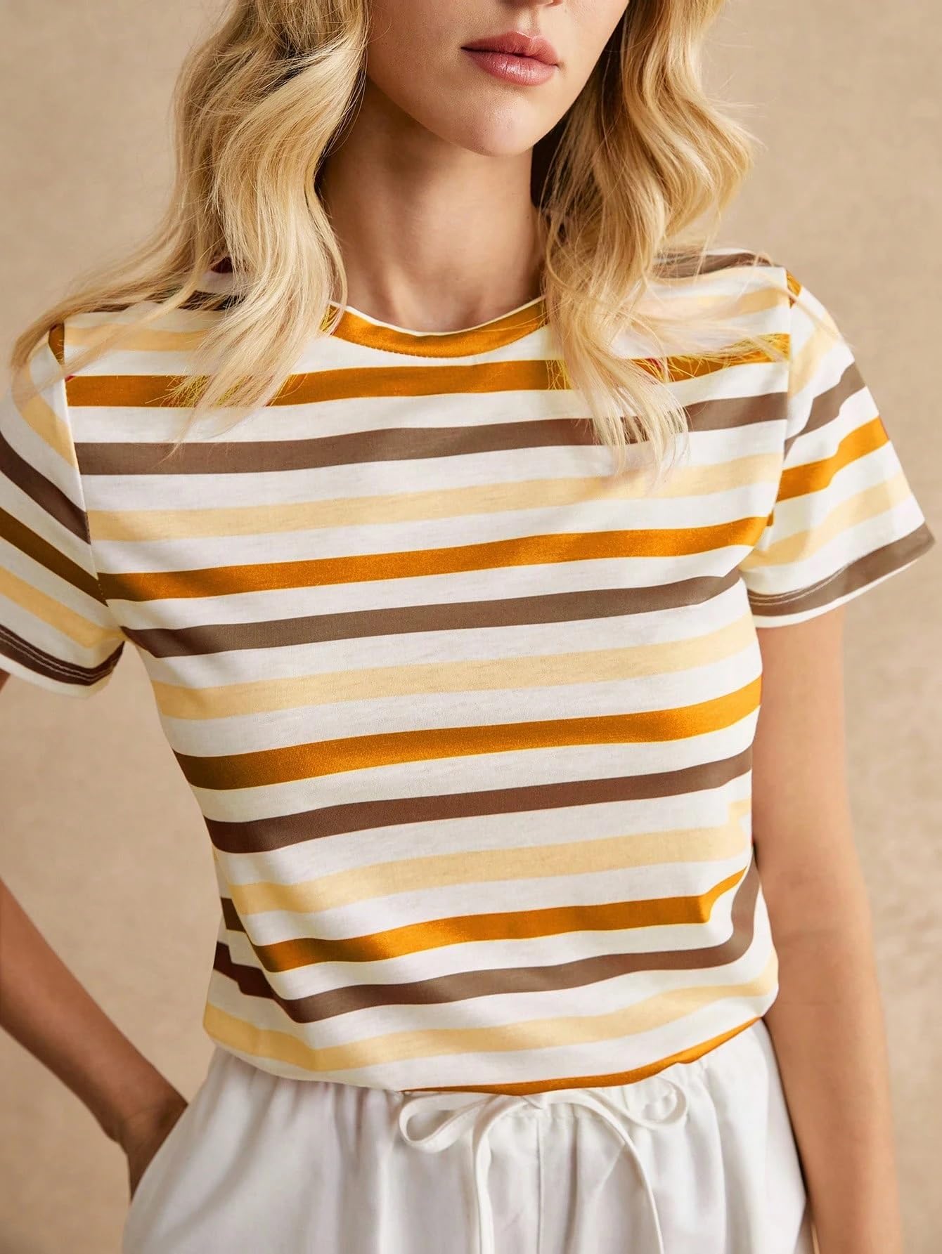 Toochki Tops for Woman | Spandex Top | T-Shirt | Tshirt | Western | for Jeans | Short Sleeve | Stretchable | Striped Printed Ora