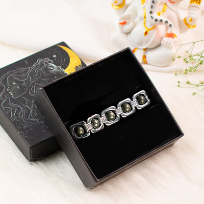 Astrotalk Metal Raw Pyrite Bracelet (Silver) | Attracts Money and Boosts Confidence | Astrology Bracelet for Man and Women | Beautifully Crafted with Healing Crystals | Gift for Man & Woman