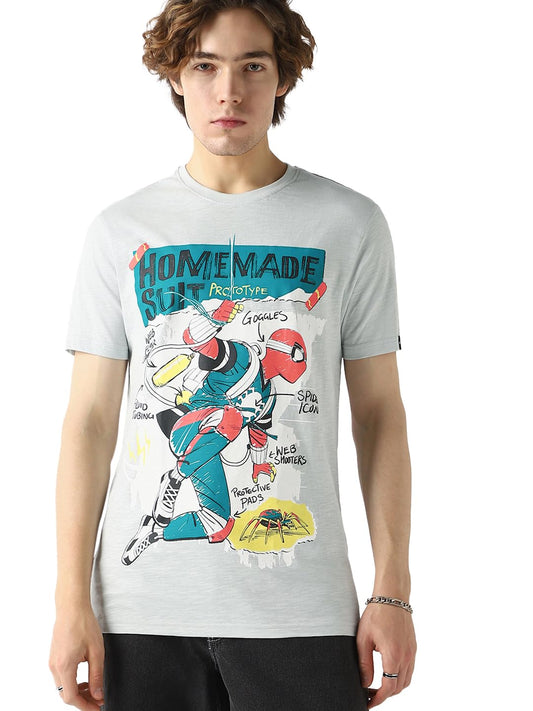 Bewakoof Air 1.0 Official Marvel Merchandise Spider-Man MenS Graphic Print Regular Fit Half Sleeve Round Neck Cotton Slub T-Shir