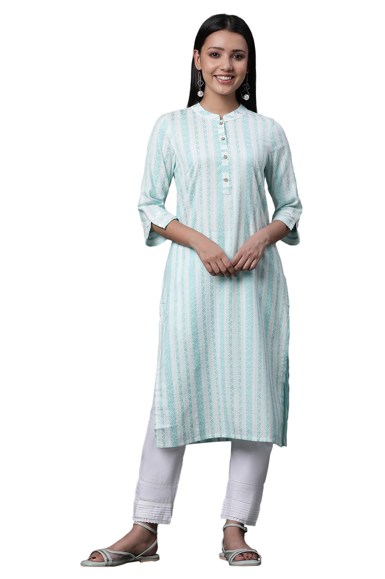 Aurelia Green Dobby Kurta and Trousers Set (Size: M)-23AUAS14963-704539