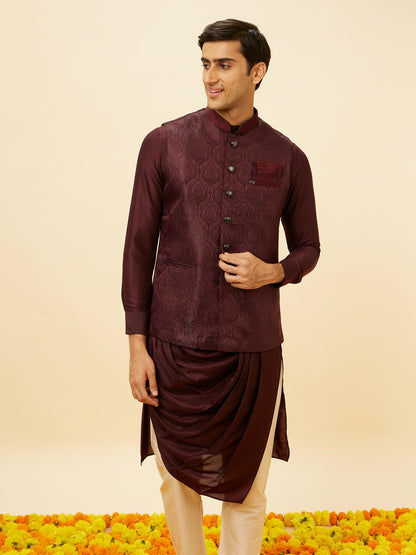 Manyavar Mens Wine Brocade Jacket
