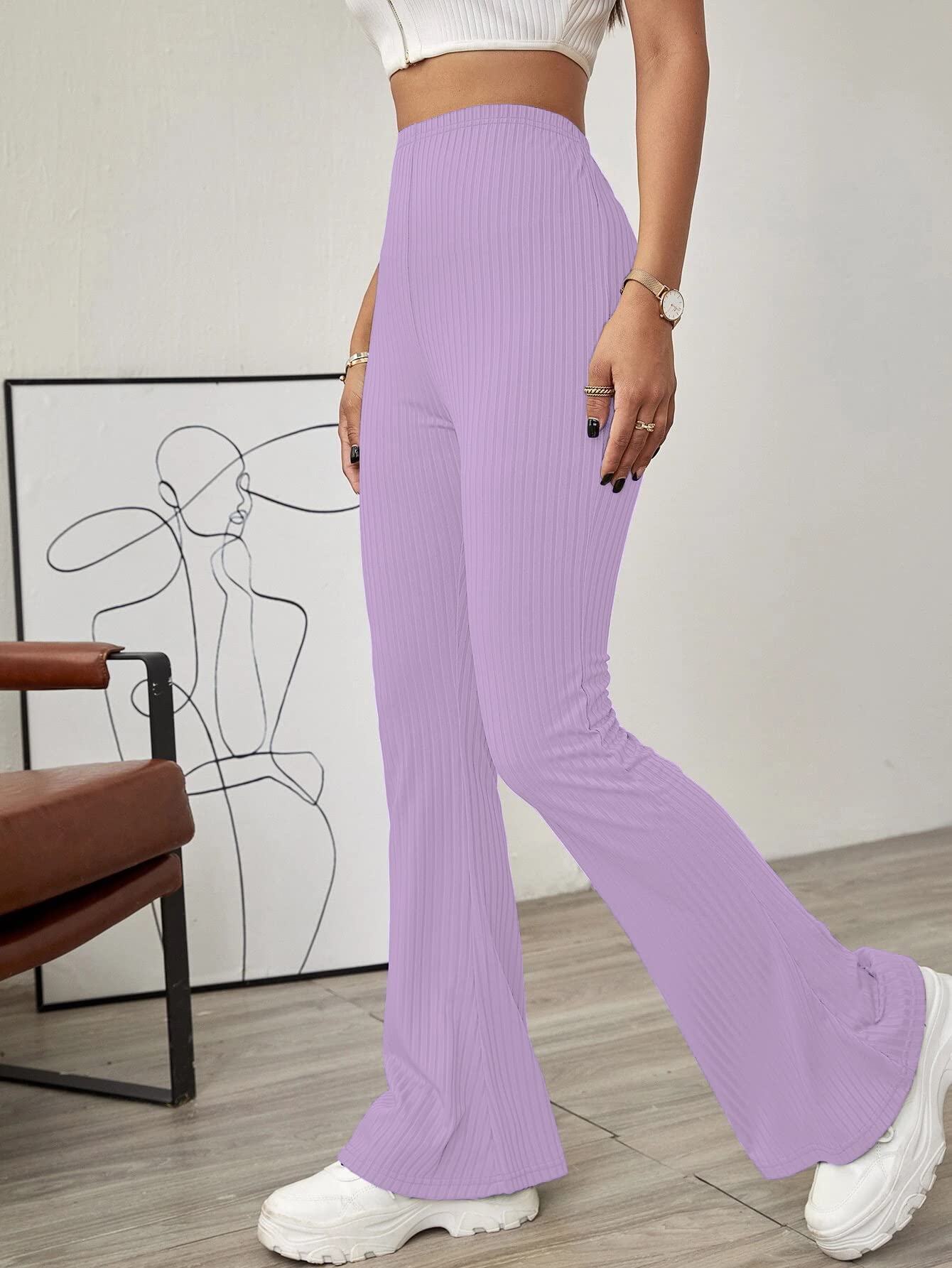 Shasmi Light Purple Womens Yoga Dress Pants Stretchy Work Slacks Business Casual Office Flare Bell-Bottom/Boot-Cut Elastic Wais