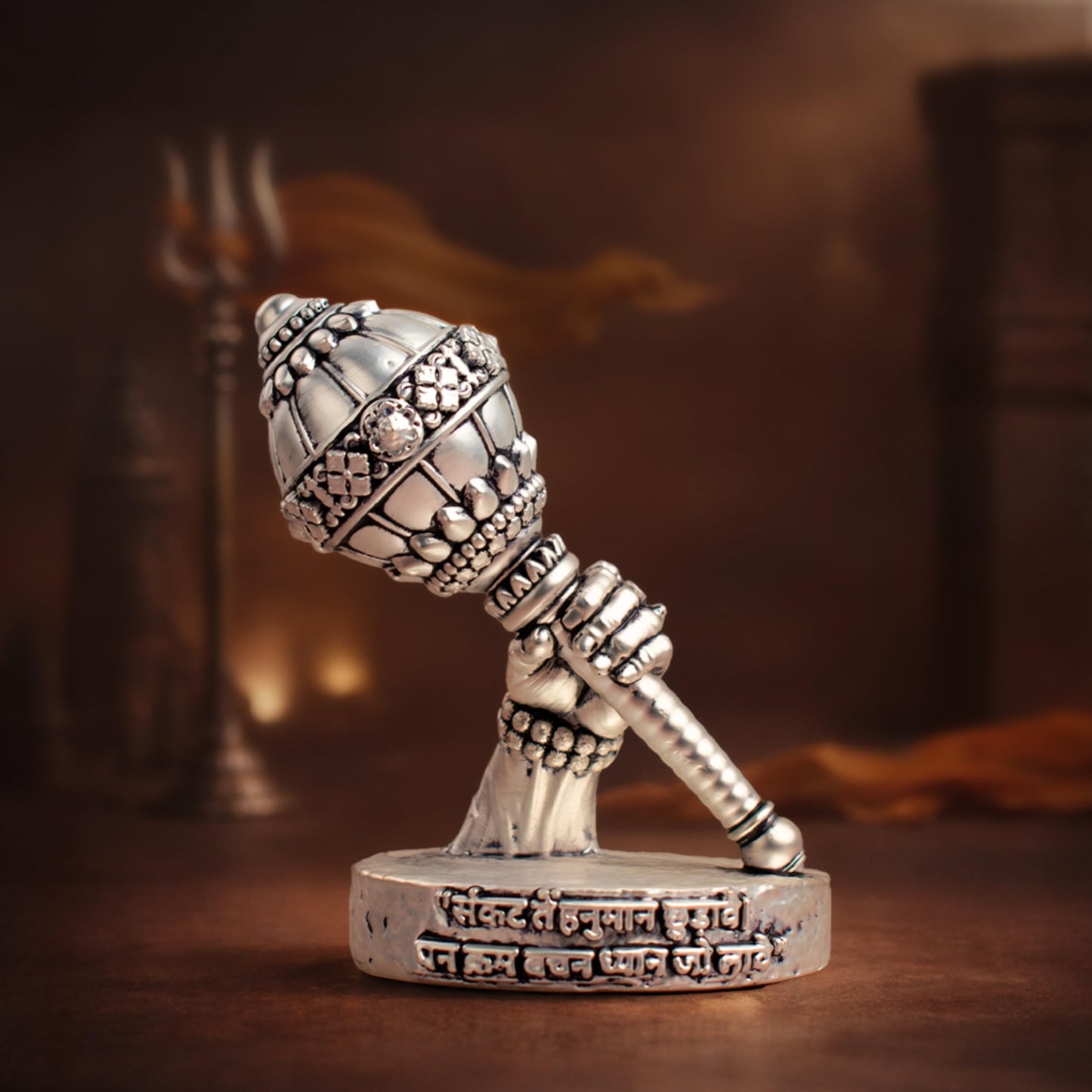 Astrotalk Shri Hanuman Gada Idol (2.7x4) Inch | 999 Silver Finish | Hanuman Chalisa Chaupai Engraved for Strength, Courage & Protection | Home Decor & Car Dashboard God Idol | Gift for Man & Woman