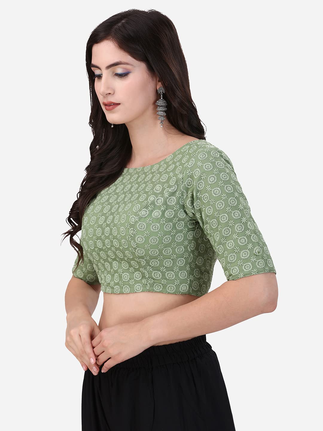 Oomph! Traditional Cotton Schiffli Fabric Blouse For Women |Elbow Length Sleeves | Wedding & Festival Wear | Comfortable & Trend