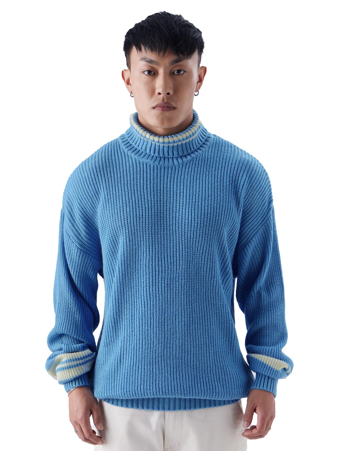 The Souled Store Solids: Powder Blue Pullovers Pullovers Cozy Pullover Sweaters Crewneck V-Neck Cable Knit Lightweight Oversized