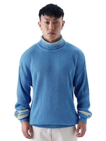 The Souled Store Solids: Powder Blue Pullovers Pullovers Cozy Pullover Sweaters Crewneck V-Neck Cable Knit Lightweight Oversized