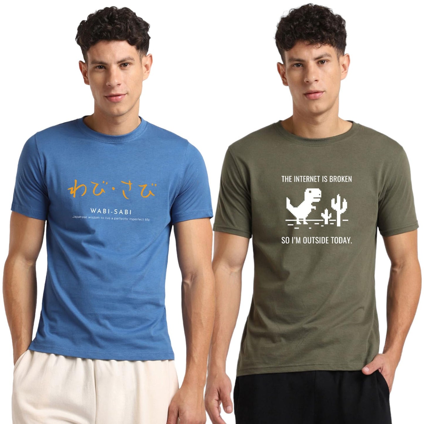 Nobero MenS Graphic Printed Regular Fit Cotton T-Shirt Combo (Pack Of 2)